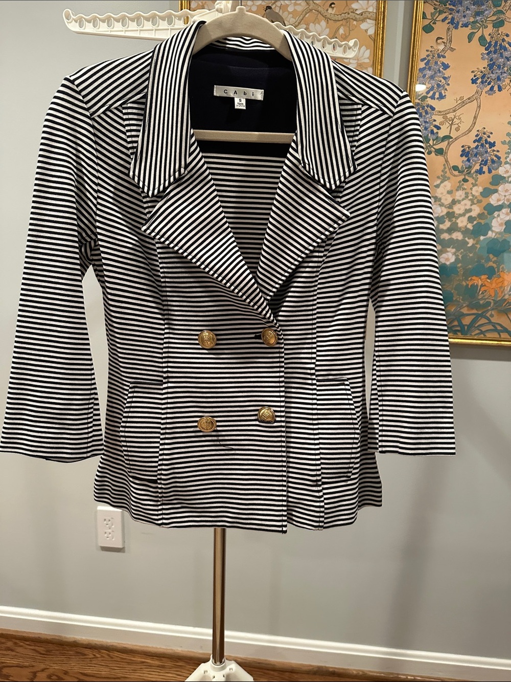 CAbi Nautical Double-Breasted Navy & White Blazer